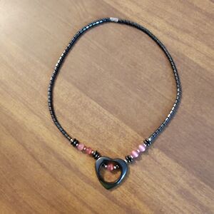 Black Hematite Heart & Rose Quartz Beads Necklace